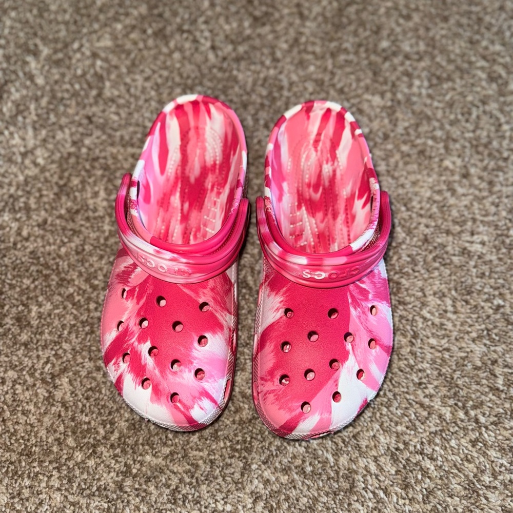 Pink tye dye crocs